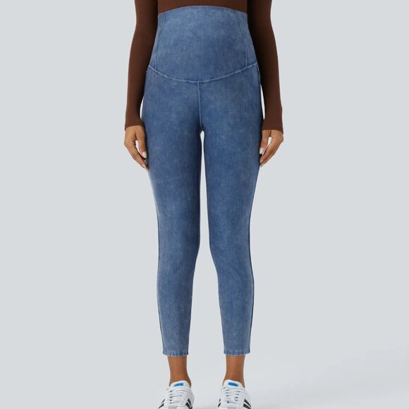 Halara Flex Super High Waist Stretchy Knit Denim Maternity 7/8 Leggings - Picture 3 of 5